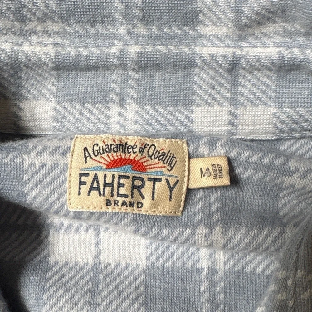 Faherty Knit Flannel Shirt Mens Blue White Plaid Coastal Casual SIZE M